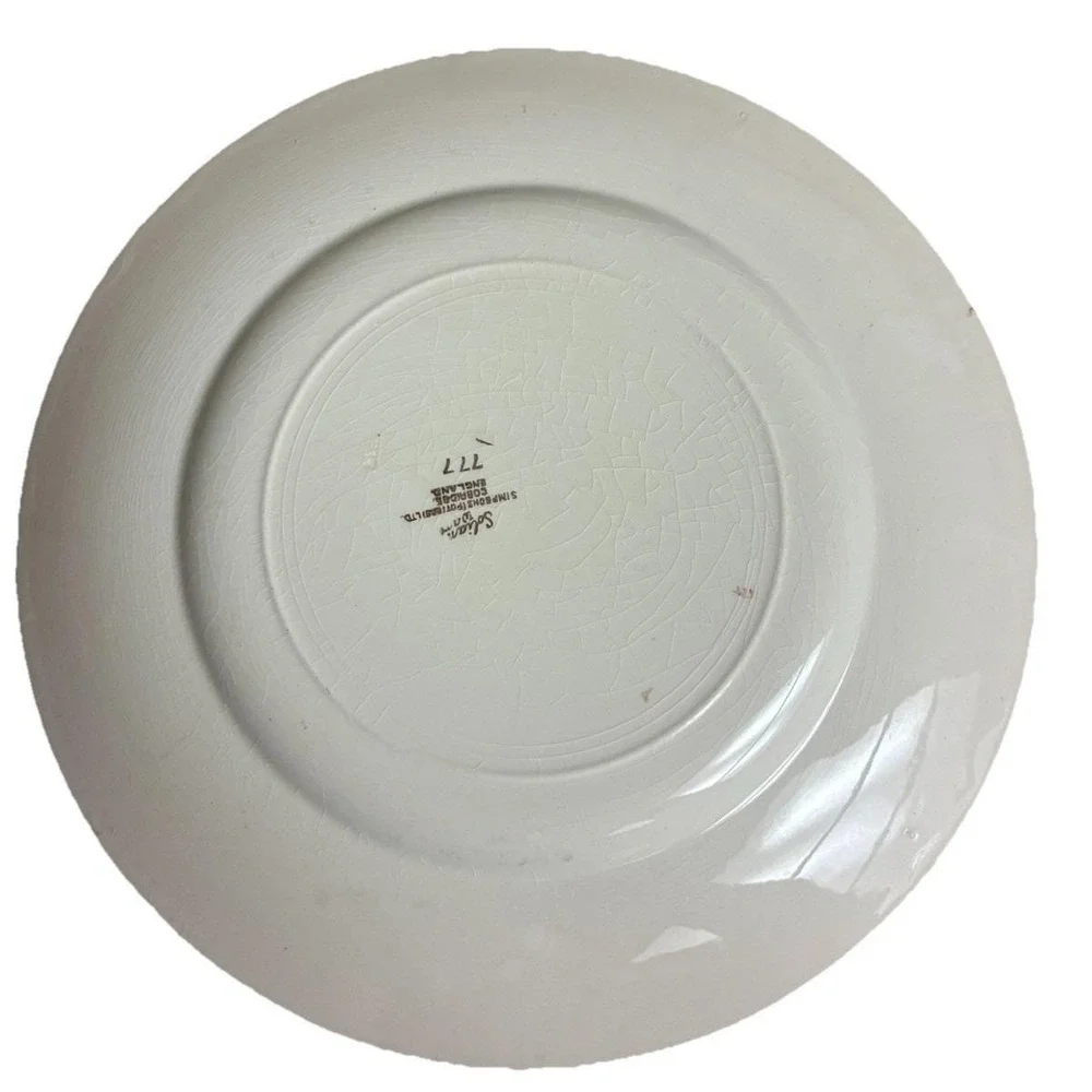 Simpsons Potters Solian Ware Dinner Plates Maroon 777 (4)‎  *crazing, chip